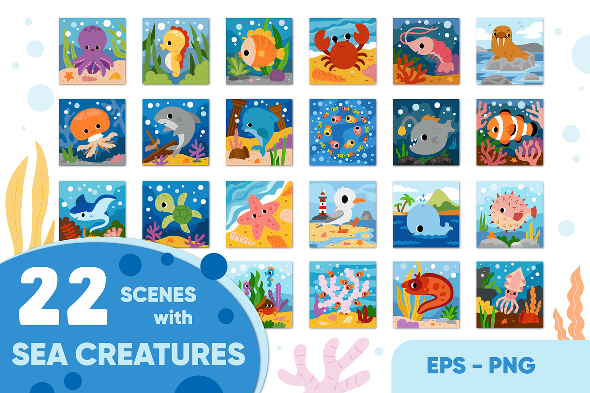 Cute Sea Characters & Scenes, an Animal Illustration by Ksenya Savva (Photo 1 of 7)