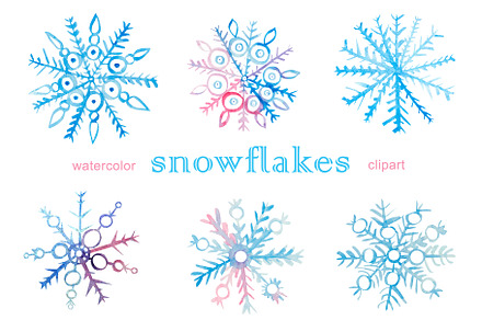 Watercolor clipart colored snowflake