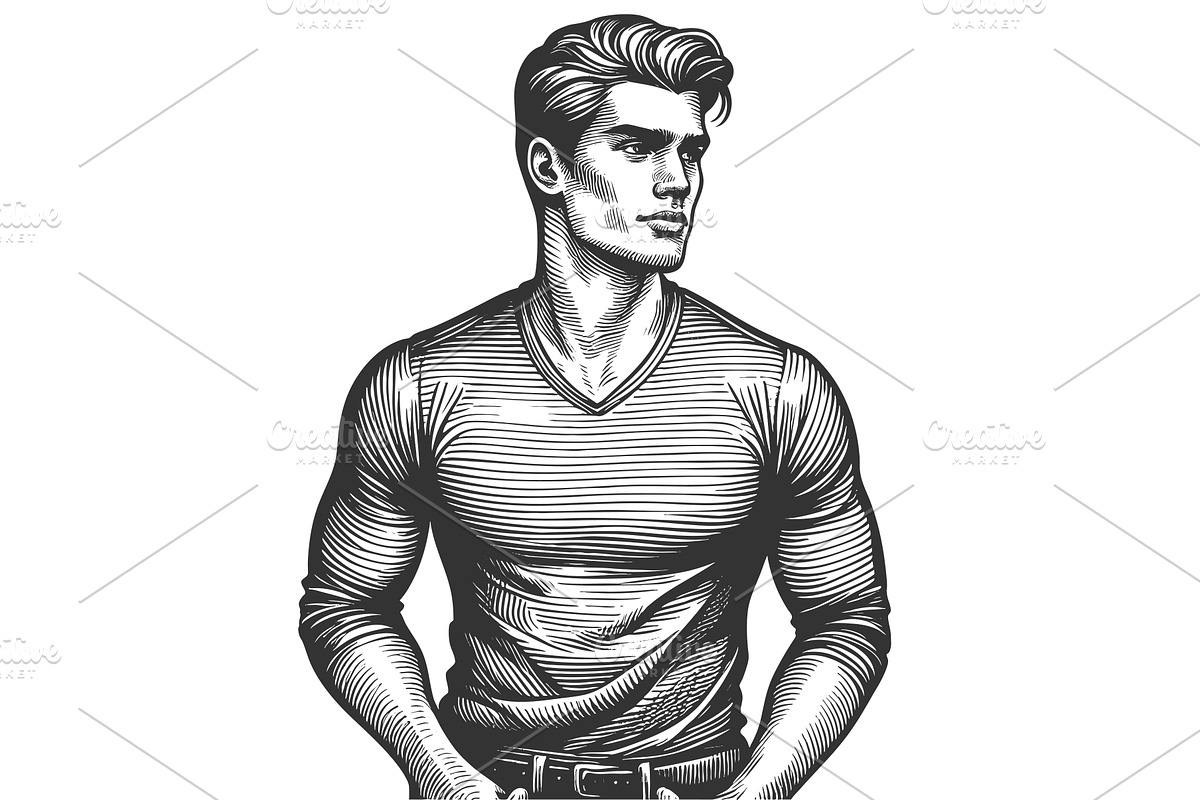 Stylish Muscular Man sketch vector, a Person Illustration by AlexArt