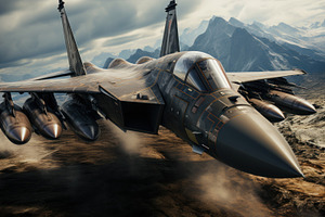 Military jet fighter in the sky., a Transportation Photo by AS photostudio