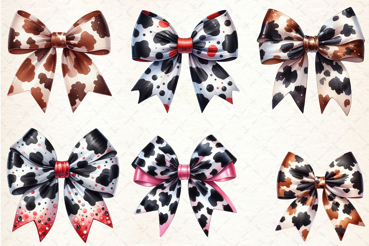 Watercolor Cow Print Bow Clipart, an Illustration by Rose Art (Photo 4 of 4)