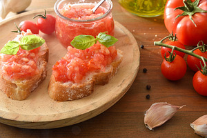Tomato Bruschetta with Fresh Basil and Tomatoes, a Food & Drink Photo by Davizro's Market