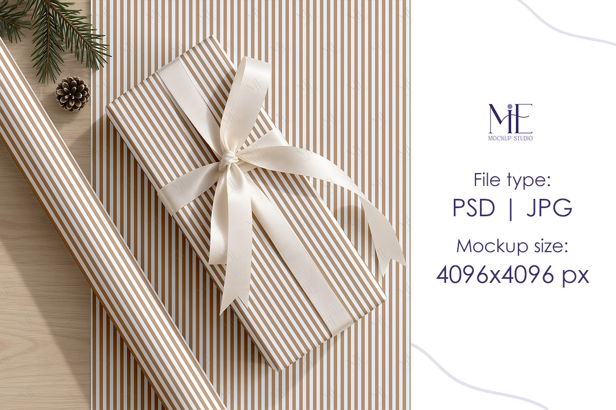 Set Christmas Wrapping Paper Mockup, a Packaging Mockup by Mie Mockup Studio (Photo 4 of 7)