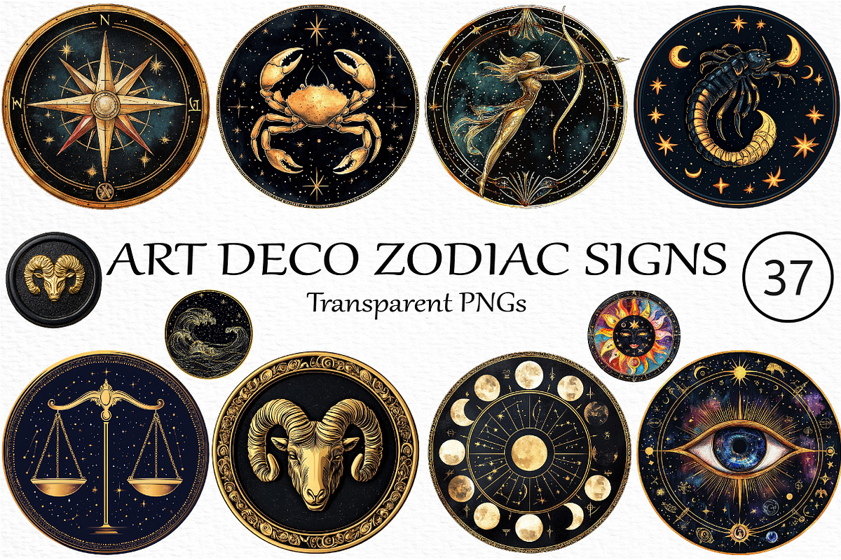 Art Deco Zodiac Signs Clipart PNG, an Illustration by Craft Nest (Photo 1 of 5)