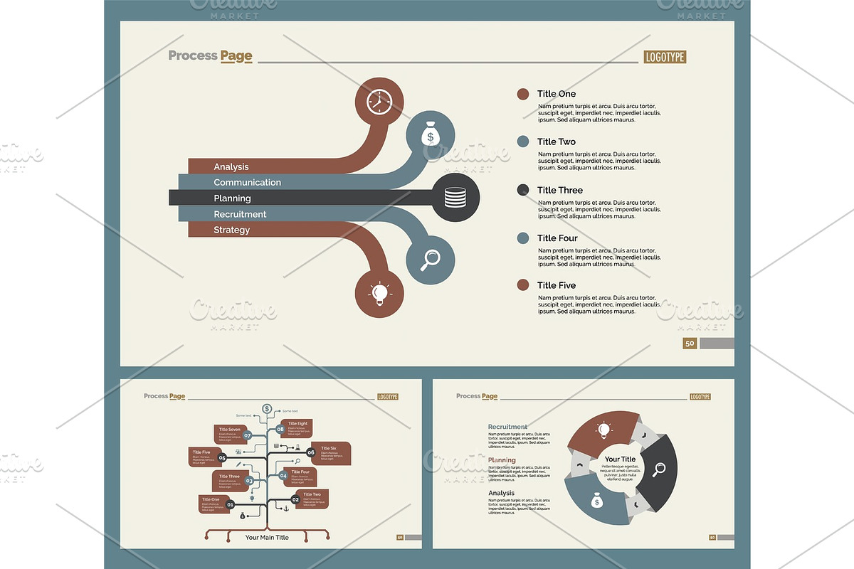 Three Teamwork Slide Templates Set, a Work Illustration by ...