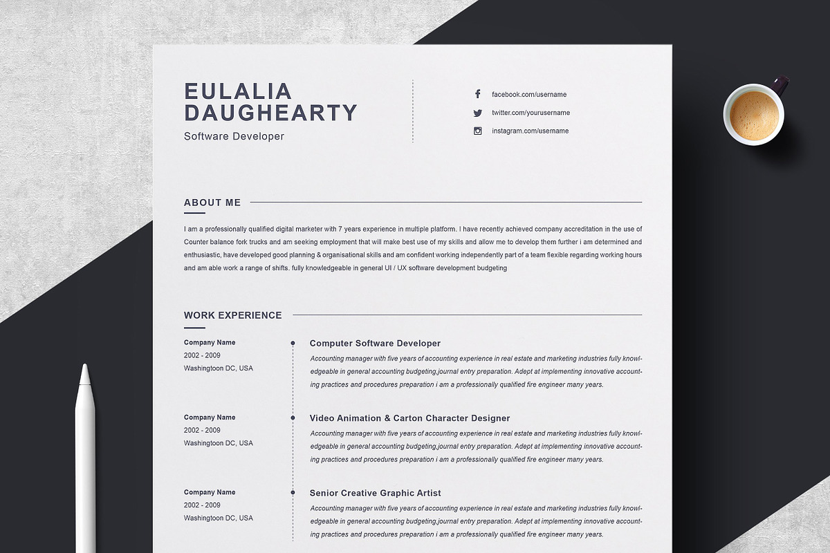 Resume/CV Bundle | 200+ for $29, a Resume Template by ResumeInventor (Photo 17 of 207)