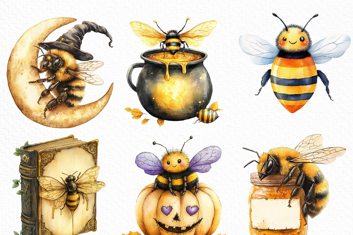 Soft Purple Halloween Bees Clipart, an Illustration by Craft Nest (Photo 3 of 6)