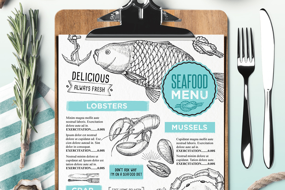 FREE! Trifold + Seafood Menu, a Brochure Template by BarcelonaShop (Photo 2 of 4)