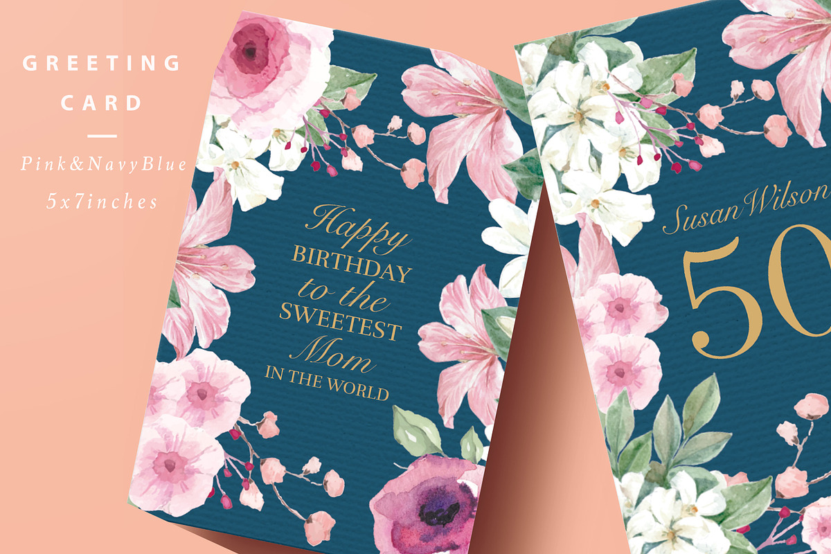 Pink & Navy Blue Greeting Card, a Card Template by Nordic.Arg (Photo 5 of 5)