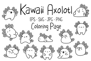 Kawaii Sticker Axolotl Set Coloring