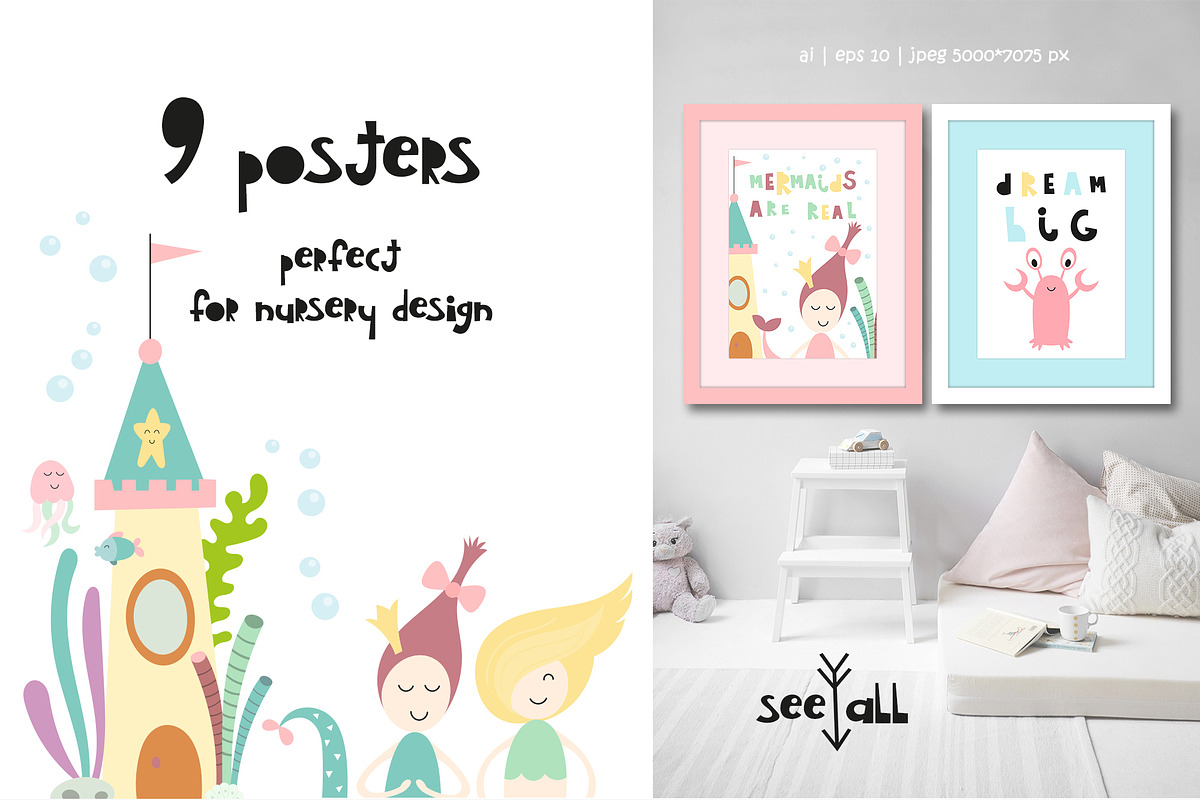 Nursery Art Little Mermaid, an Animal Illustration by Nursery Art (Photo 3 of 11)