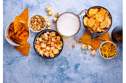 Beer and different snacks for