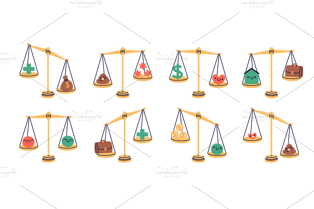 Cartoon weighing elements. Judicial, a Finance Illustration by YummyBuum