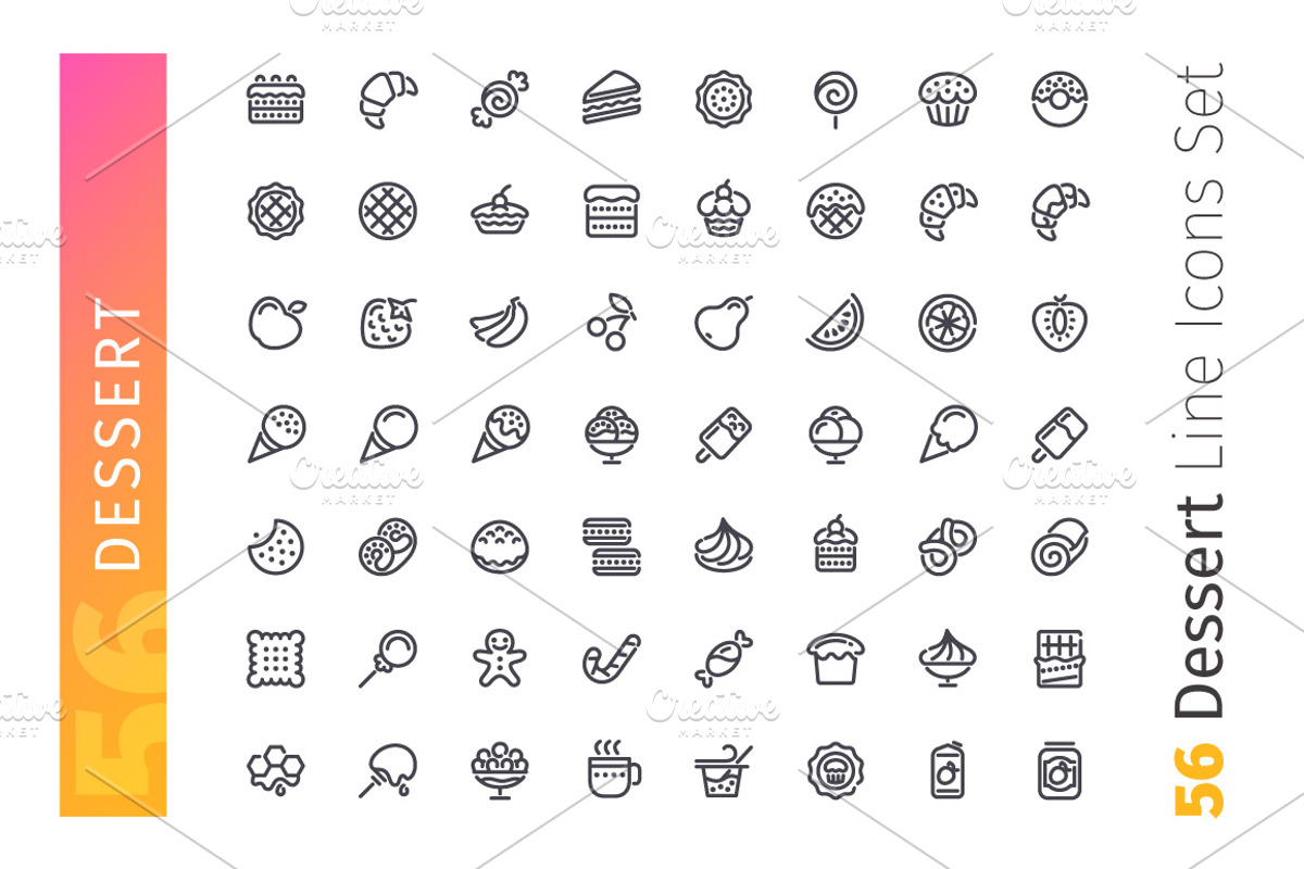 Dessert Line Icons Set, an Outline Icon by Voysla's Shop (Photo 2 of 4)