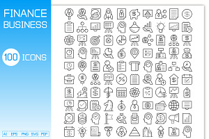 100 Business and Finance Line Icons, an Outline Icon by Designfour