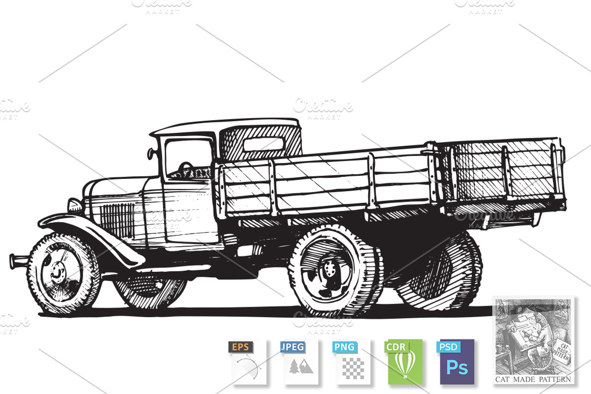 Vintage truck, a Transportation Illustration by CatMadePattern