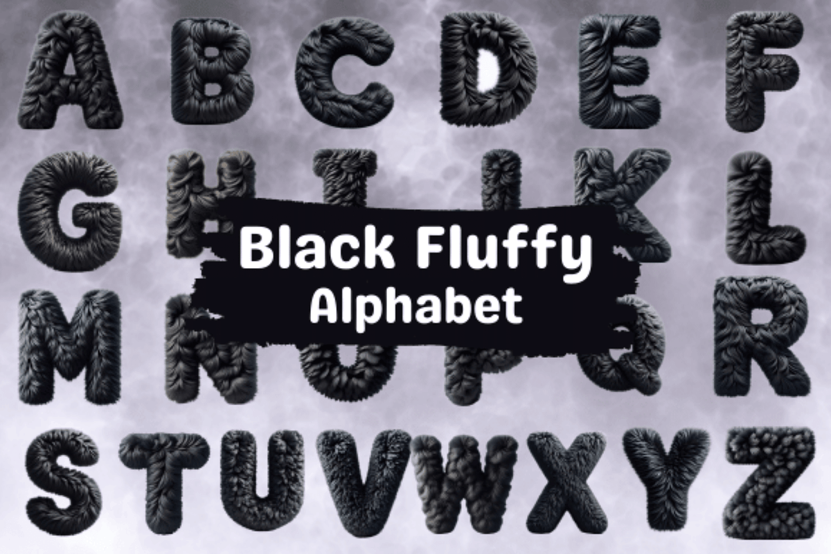 Black Fluffy Alphabet Sublimation, an Animal Illustration by Dizzy Art Studio (Photo 1 of 2)