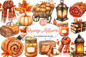 Burnt Orange Autumn Clipart, an Illustration by Watercolor design