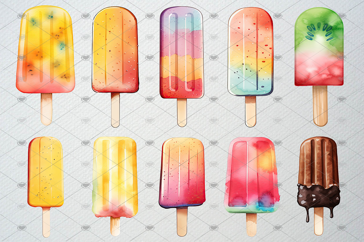 Watercolor Popsicle Clipart Set, a Food Illustration by CropUp Creative (Photo 2 of 5)
