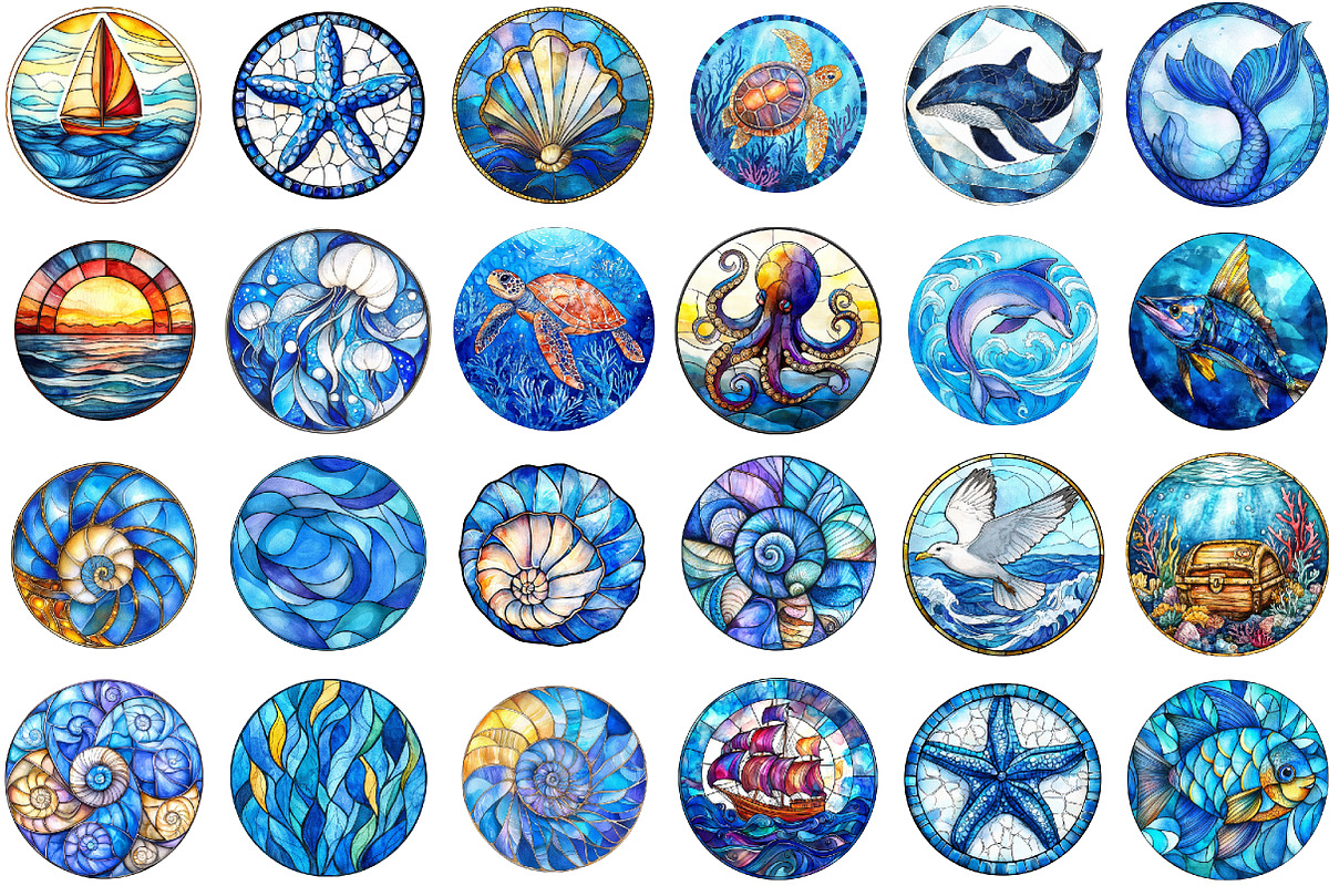 Stained Glass Nautical Symbols Clipa, an Illustration by Sublimation Artist (Photo 2 of 6)