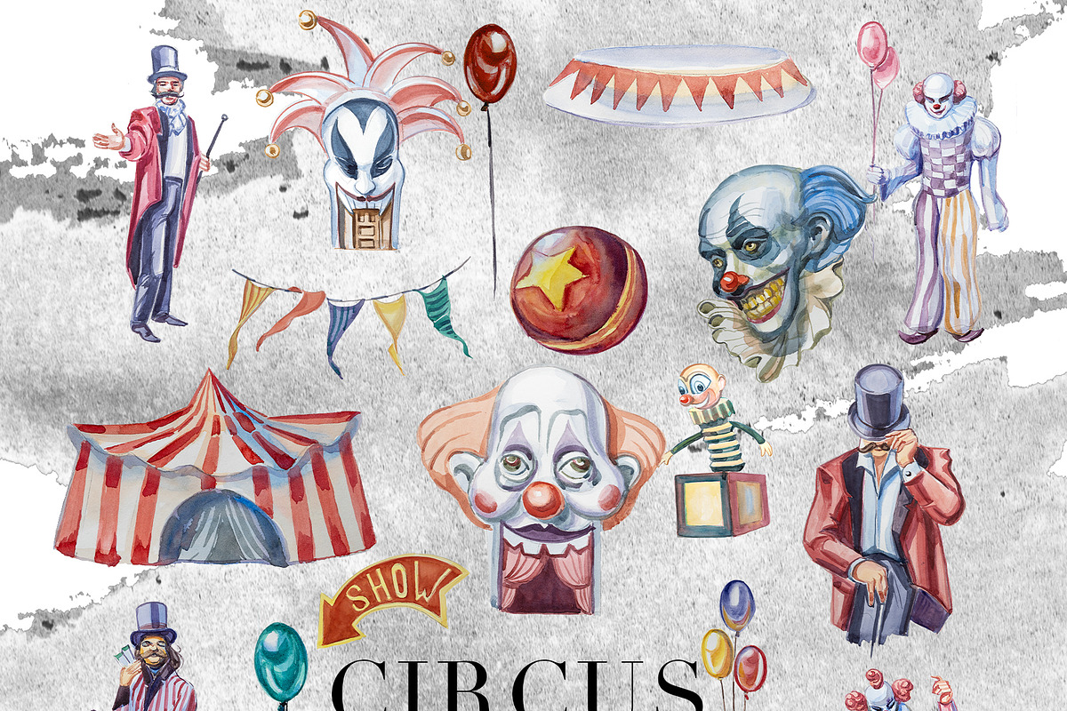 Watercolor Circus Clipart Set, a Seasonal Illustration by ArtCreationsDesign (Photo 4 of 8)