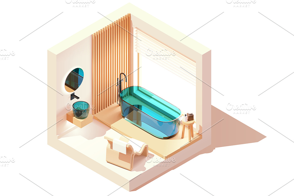 Vector isometric rooms, a Decorative Illustration by tele52 (Photo 4 of 23)