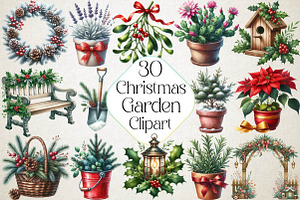Christmas Garden Watercolor Clipart, an Illustration by DreamPrint404