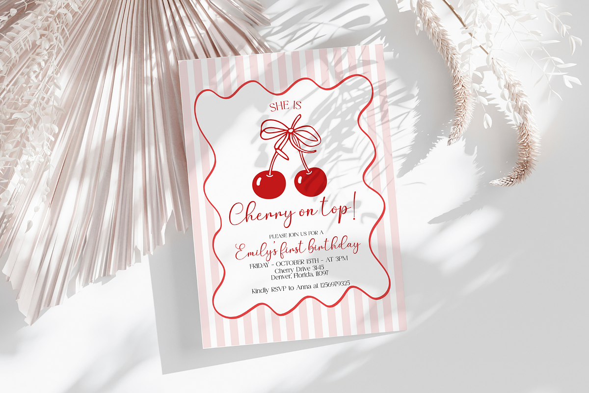 Cherry on Top 1st Birthday Invite, a Templates & Theme by VeliusCreativeStudio (Photo 5 of 6)