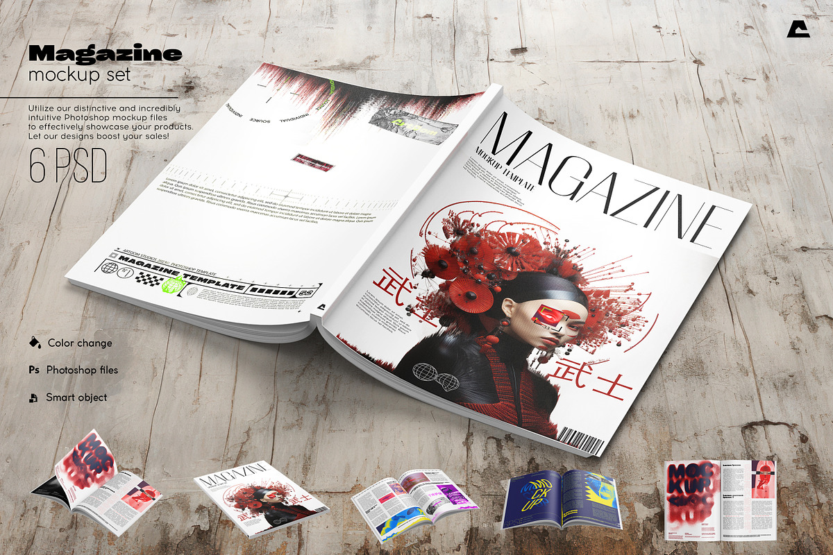 Magazine Mockup Template Set, a Books & Magazine Mockup by ArtDom (Photo 1 of 10)