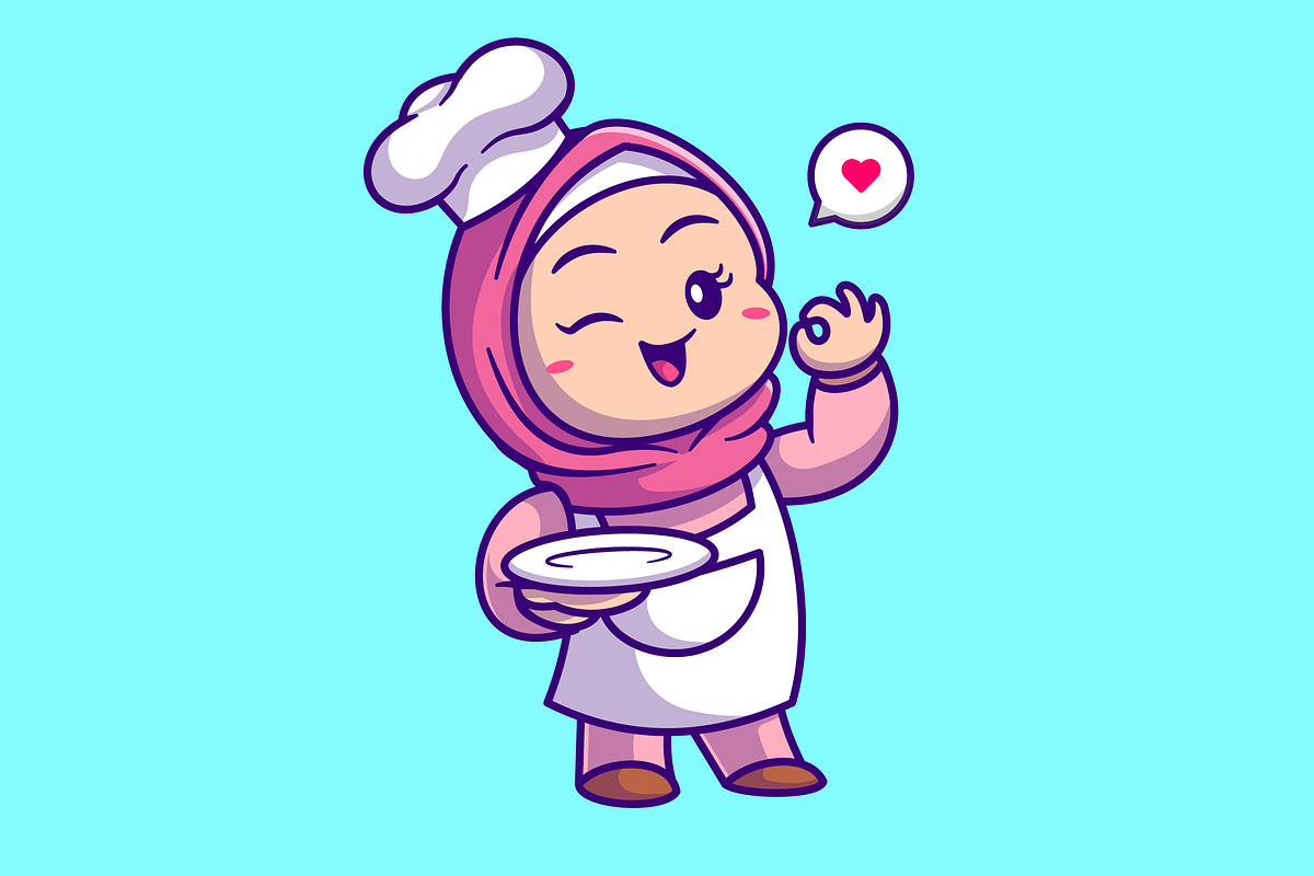 Cute Chef Girl Hijab Holding Plate, a Person Illustration by Catalyst Labs (Photo 2 of 3)