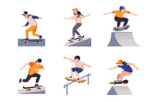 skateboarders set. teenagers in, a Sport Illustration by Multigon