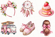 Bohemian Pink Gingham Summer Clipart, an Illustration by OK Design (Thumbnail 3 of 5)