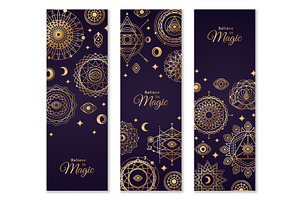 Vertical Banner Set Alchemy Symbols