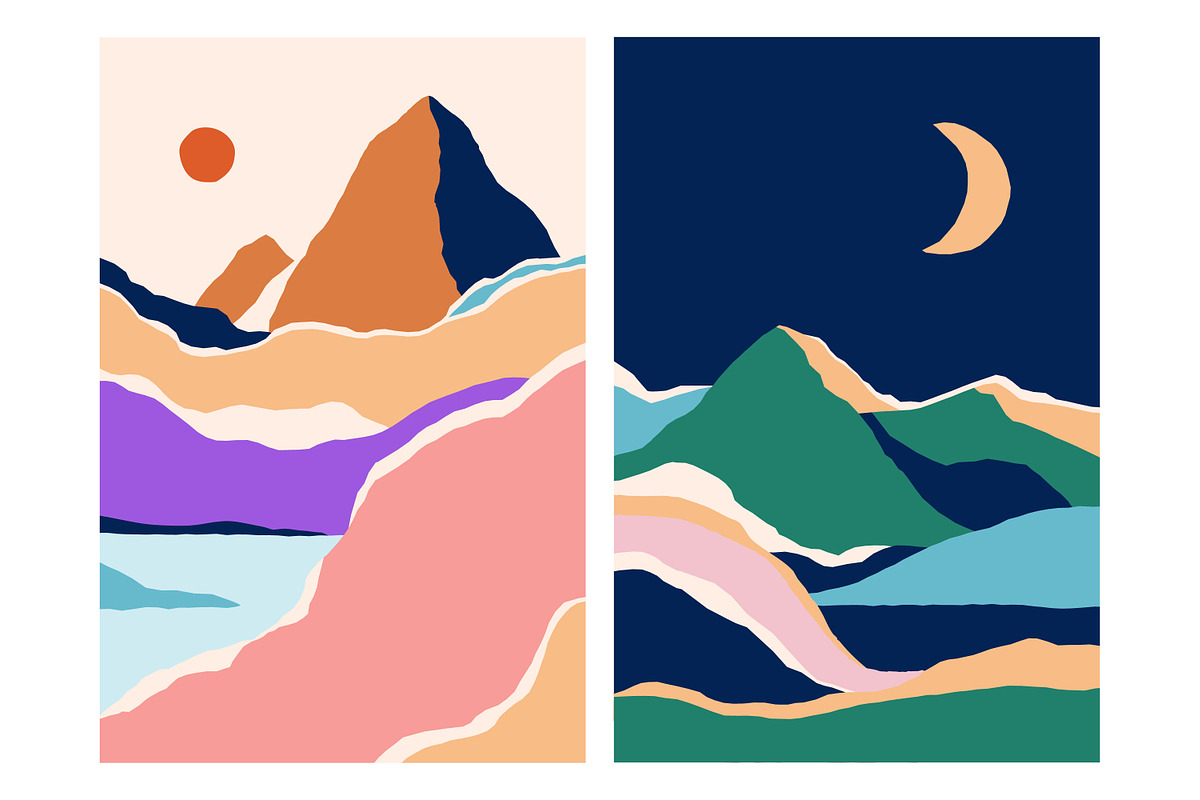 Abstract nature landscapes cards set, a Decorative Illustration by Good Studio (Photo 4 of 34)