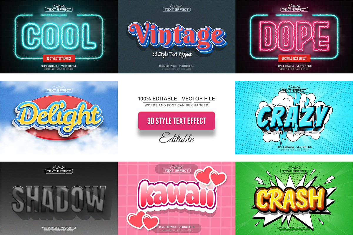 3D Text Effects Collection Vol 28, a Graphic by Aglonemadesign