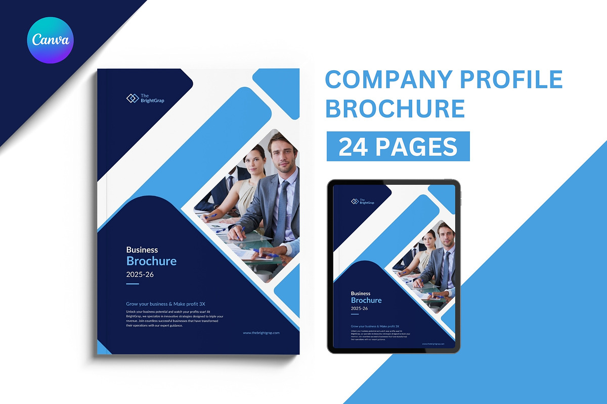 Company Profile Brochure Canva, a Brochure Template by TheBrightGrap (Photo 1 of 8)