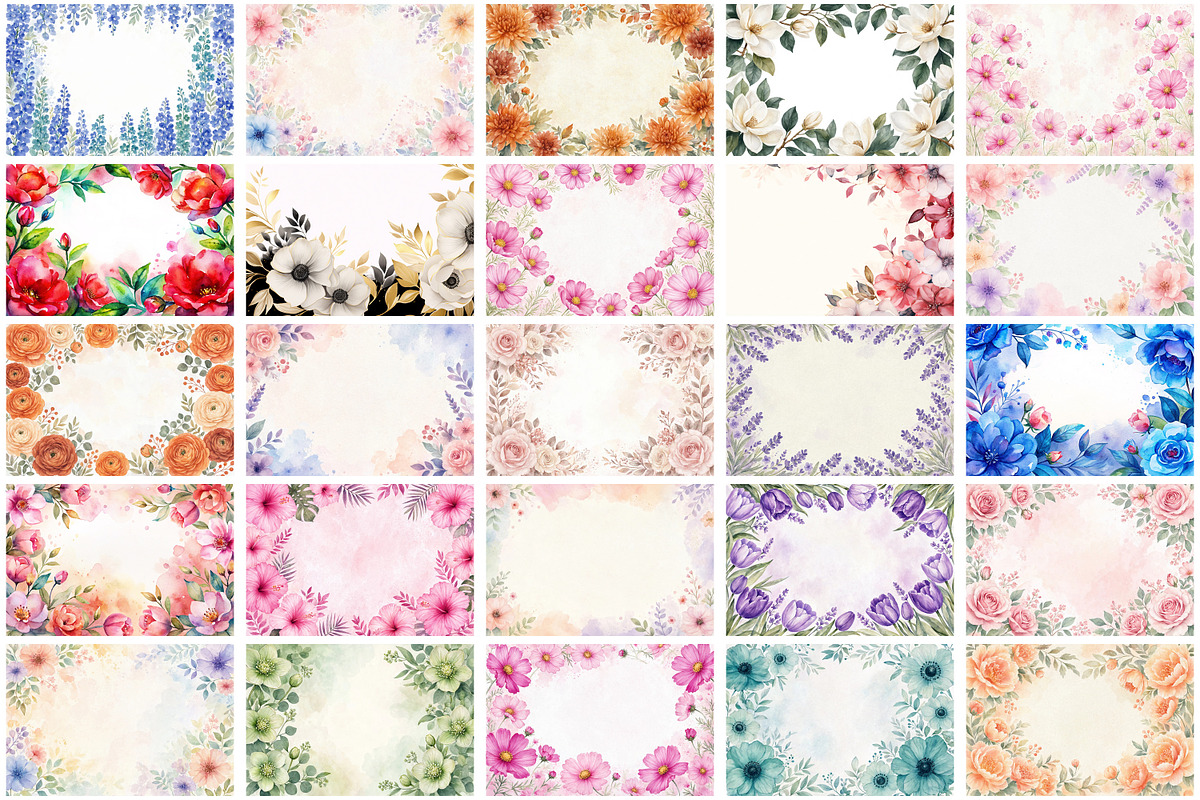 Watercolor Flowers Border Background, a Background Graphic by Forhadx5 (Photo 5 of 16)