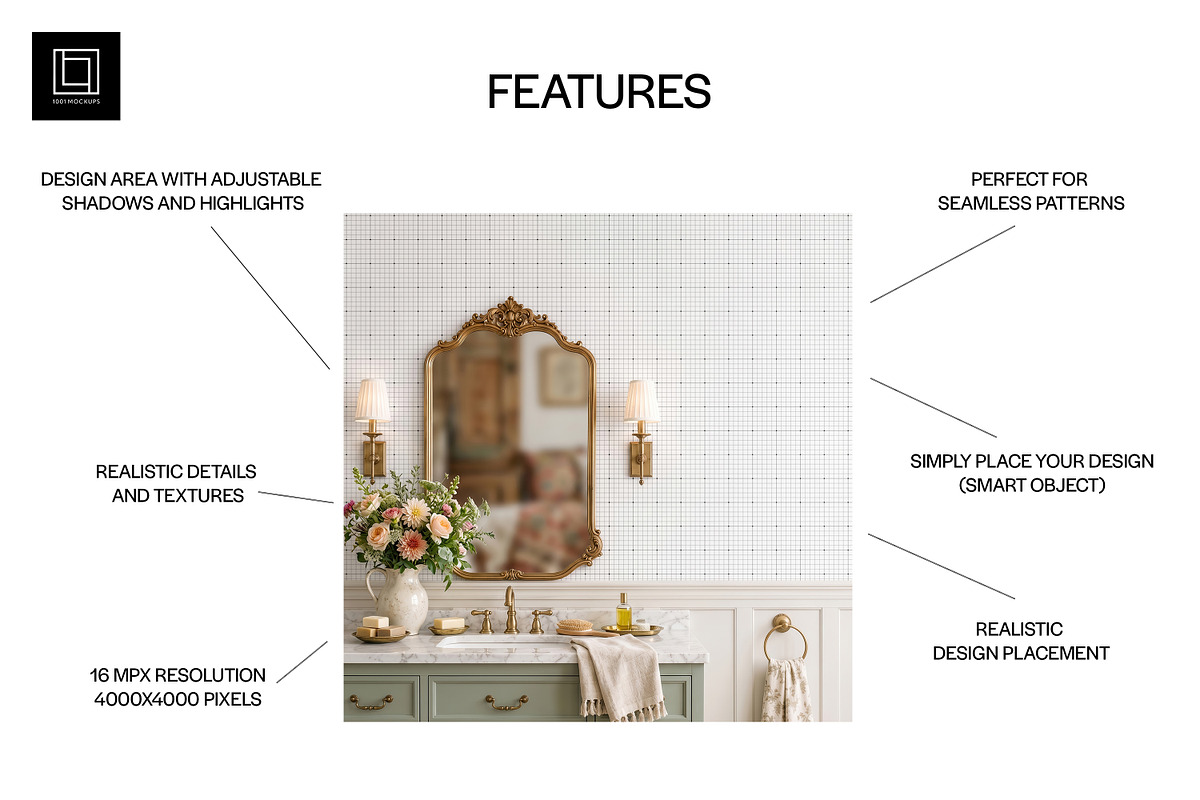 Vintage Bathroom Wallpaper Mockup, a Household Mockup by 1001 mockups (Photo 2 of 15)