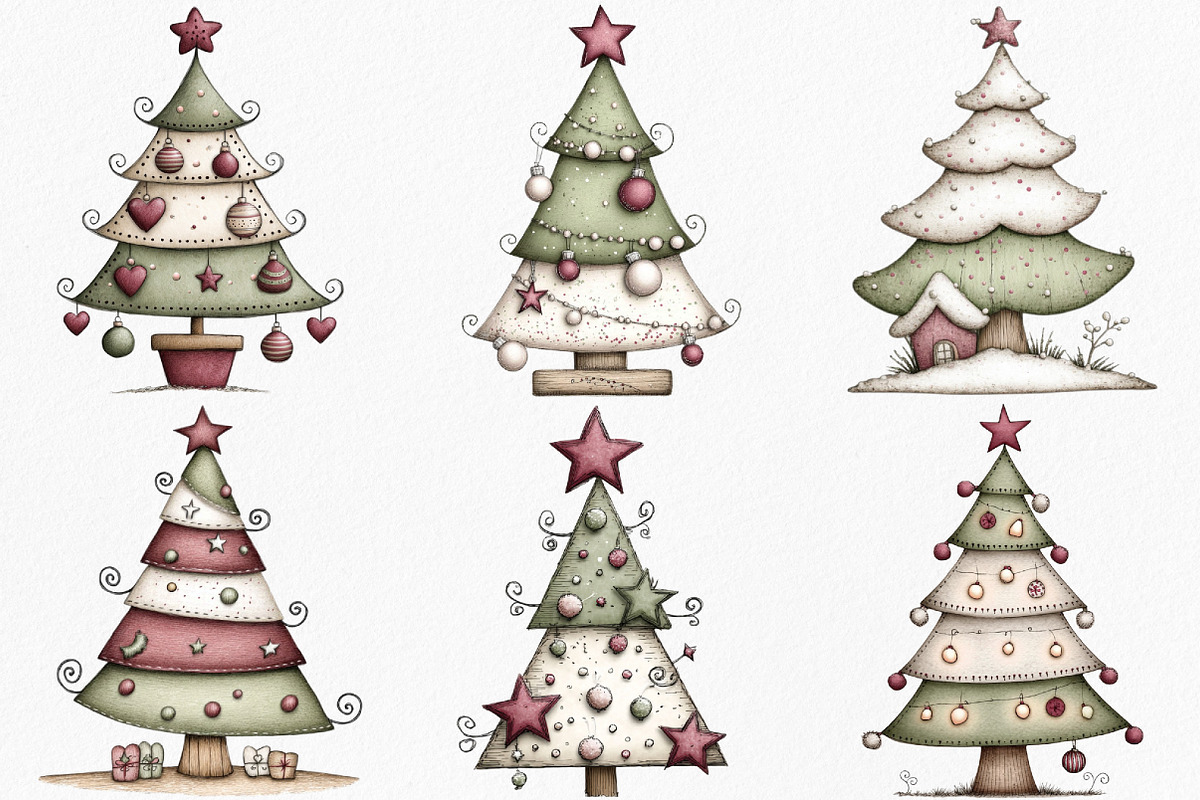 Watercolor Christmas Tree Clipart, an Illustration by Canvas Craft (Photo 4 of 7)