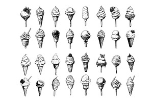 Ice cream engraving vector set, a Food Illustration by Onyx