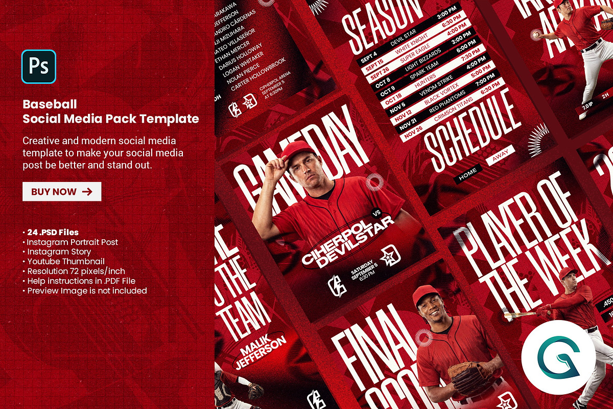 Baseball Social Media Template, a Social Media Template by Geelator Studio (Photo 1 of 4)