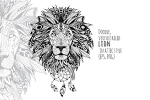 Textured Lion In Aztec Style