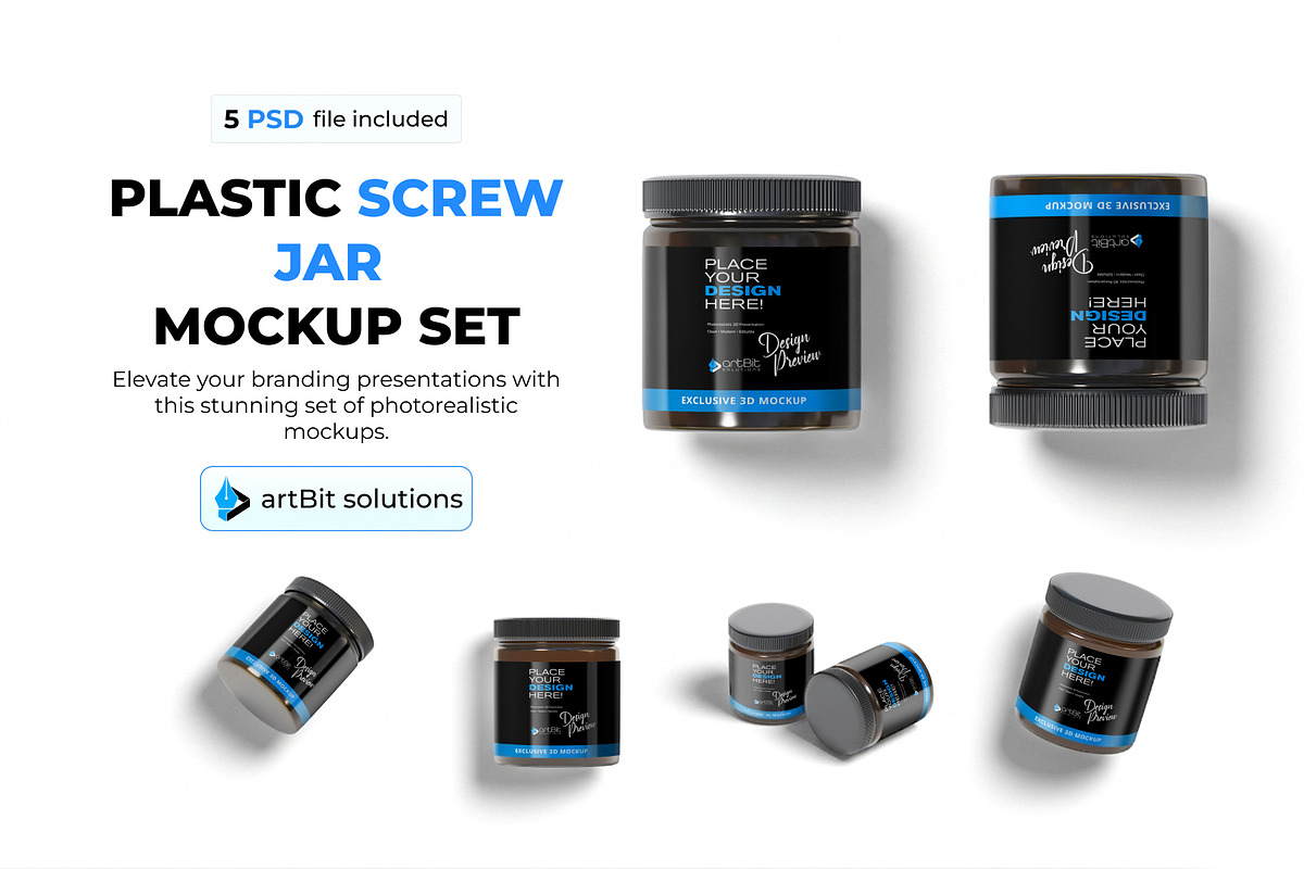 Plastic Jar with Screw Cap Mockup, a Cups & Container Mockup by artBit Design Studio (Photo 1 of 6)