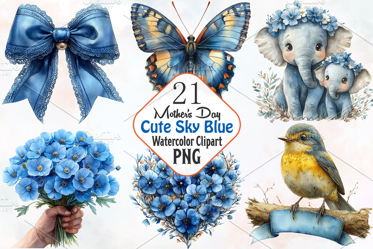 Cute Sky Blue Mother's Day Cliparts, an Illustration by RobertsArt (Photo 1 of 7)