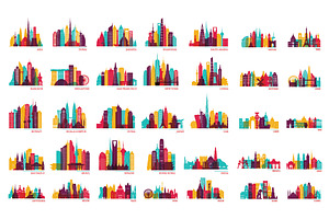 World cities vector skyline set