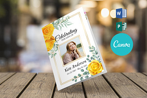 Canva Yellow Rose Funeral Program