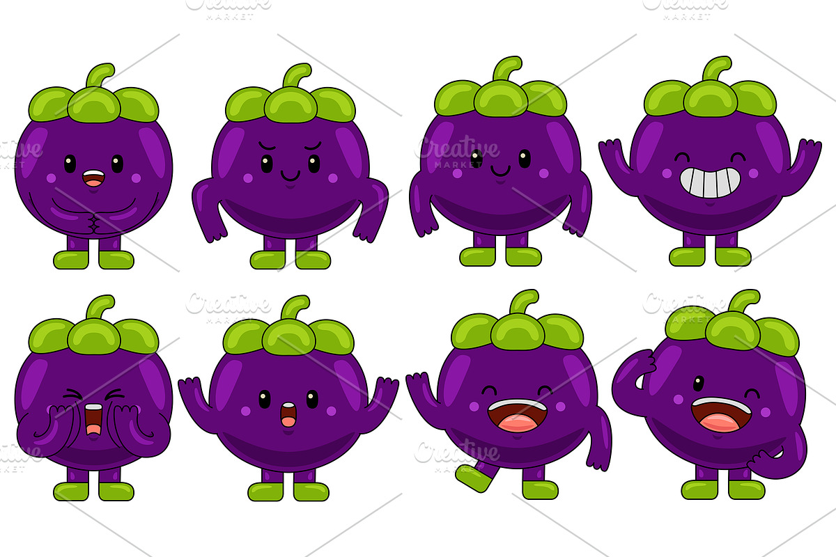 Mangosteen Mascot Vector Pack, an Illustration by MEDZ (Photo 1 of 5)