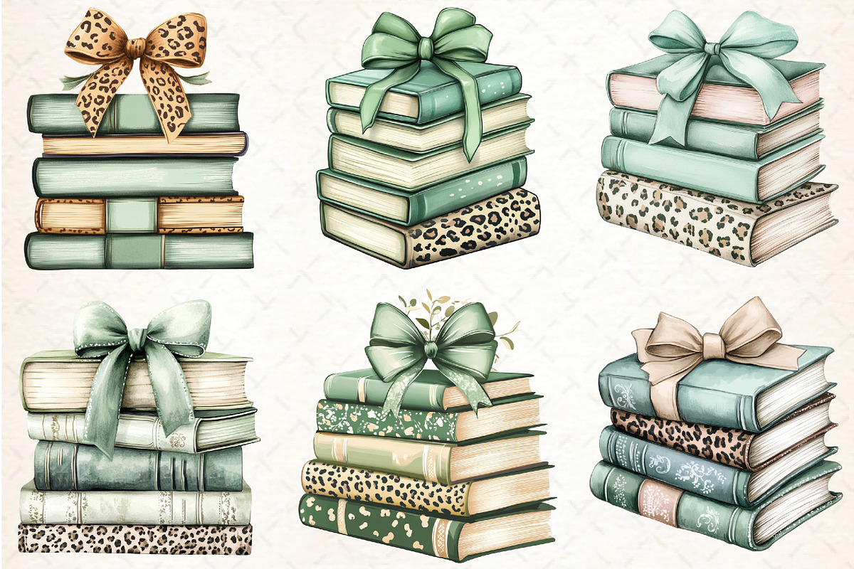 Sage Coquette Bow Book Stack PNG, an Illustration by Libby Wishes (Photo 3 of 6)