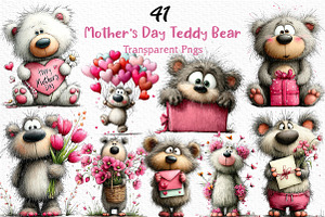 Mother's Day Teddy Bear Clipart, an Illustration by Craft Nest