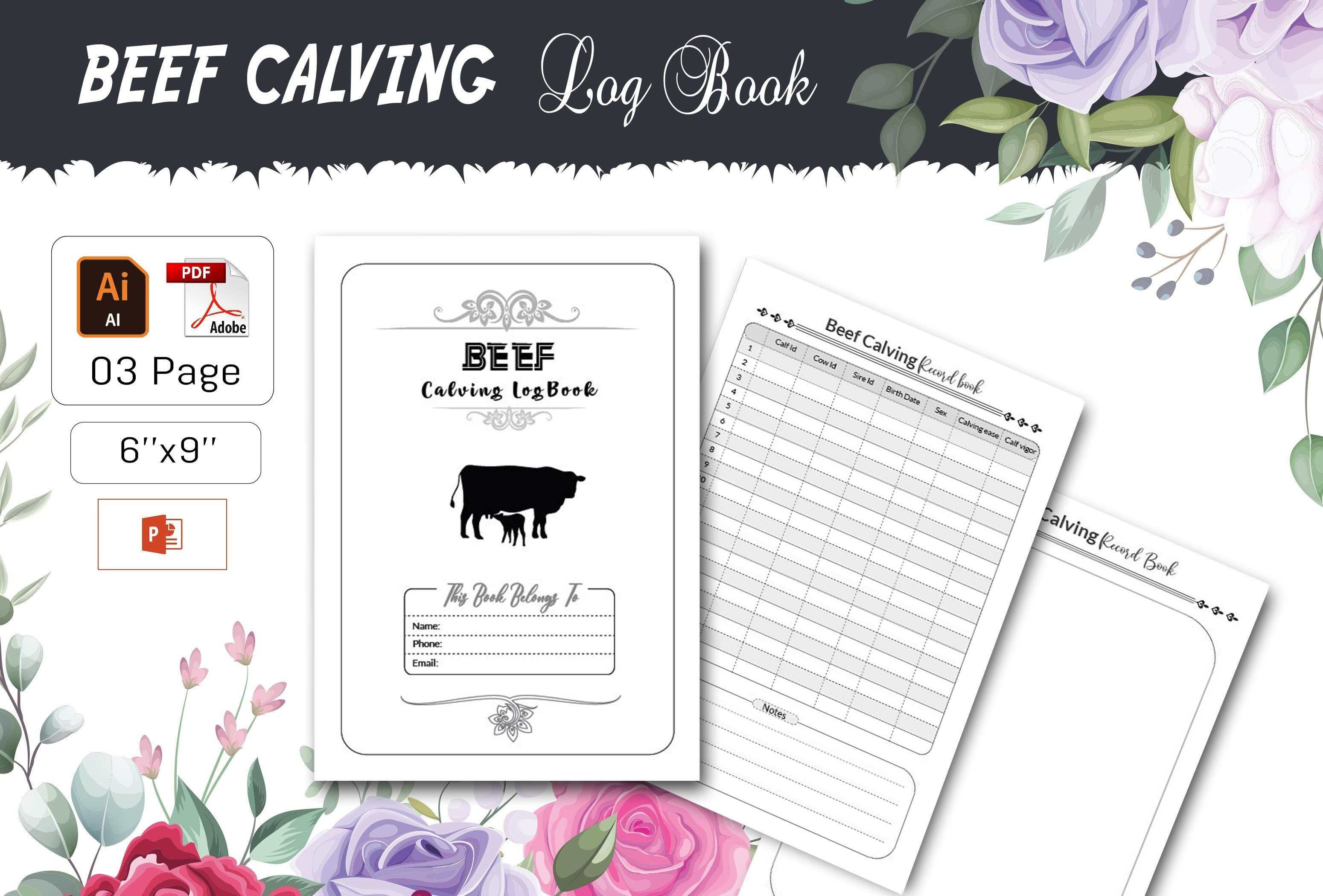 Beef Calving Log Book, a Stationery Template by design_hut